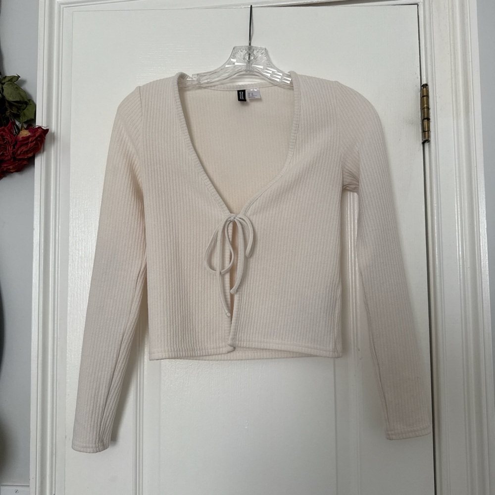 Cream Tie-Front Cardigan